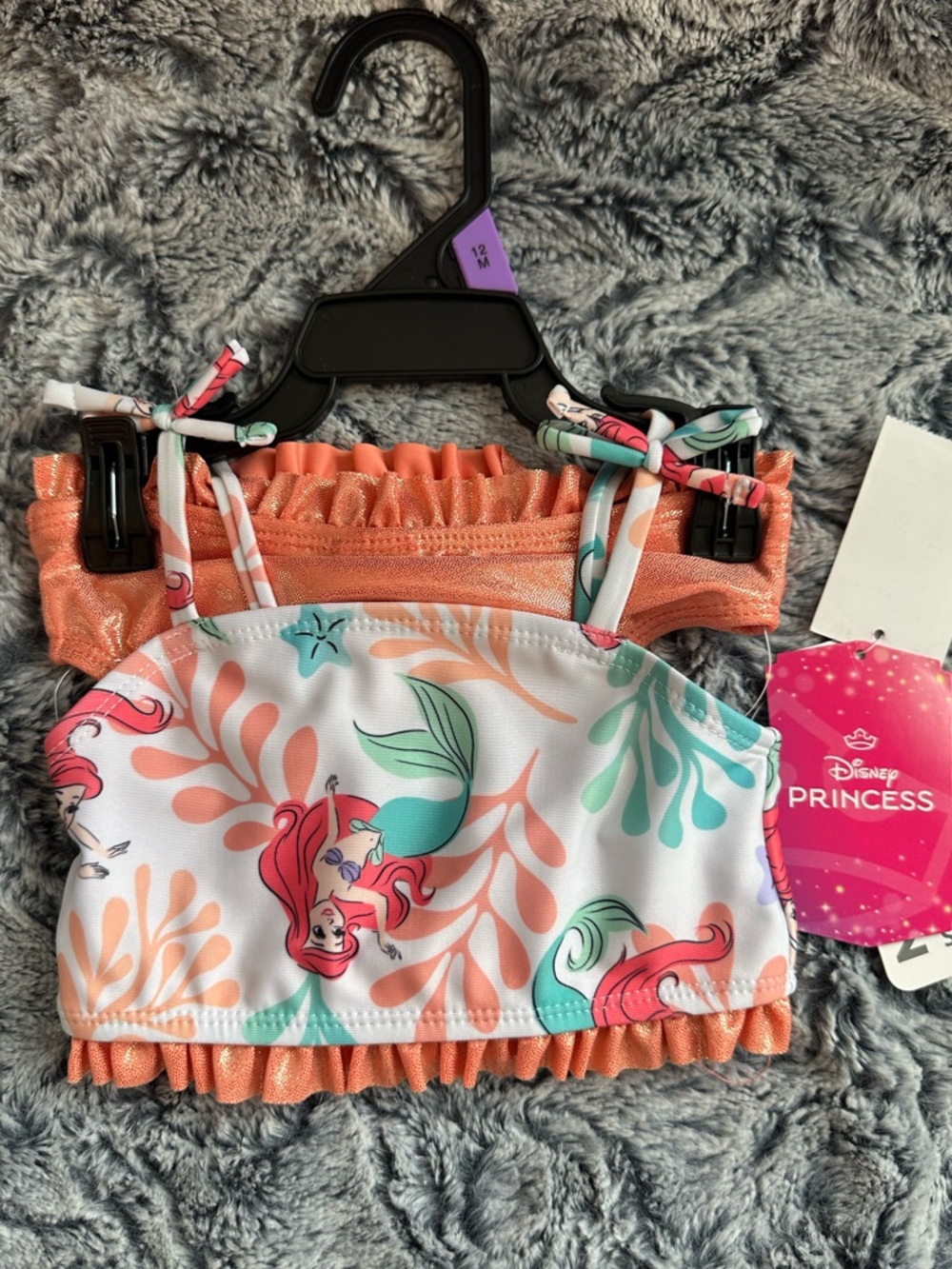 NWTS Disney Princess Ariel 2 pc swimsuit in Coral, Mint & White Sz 12 months